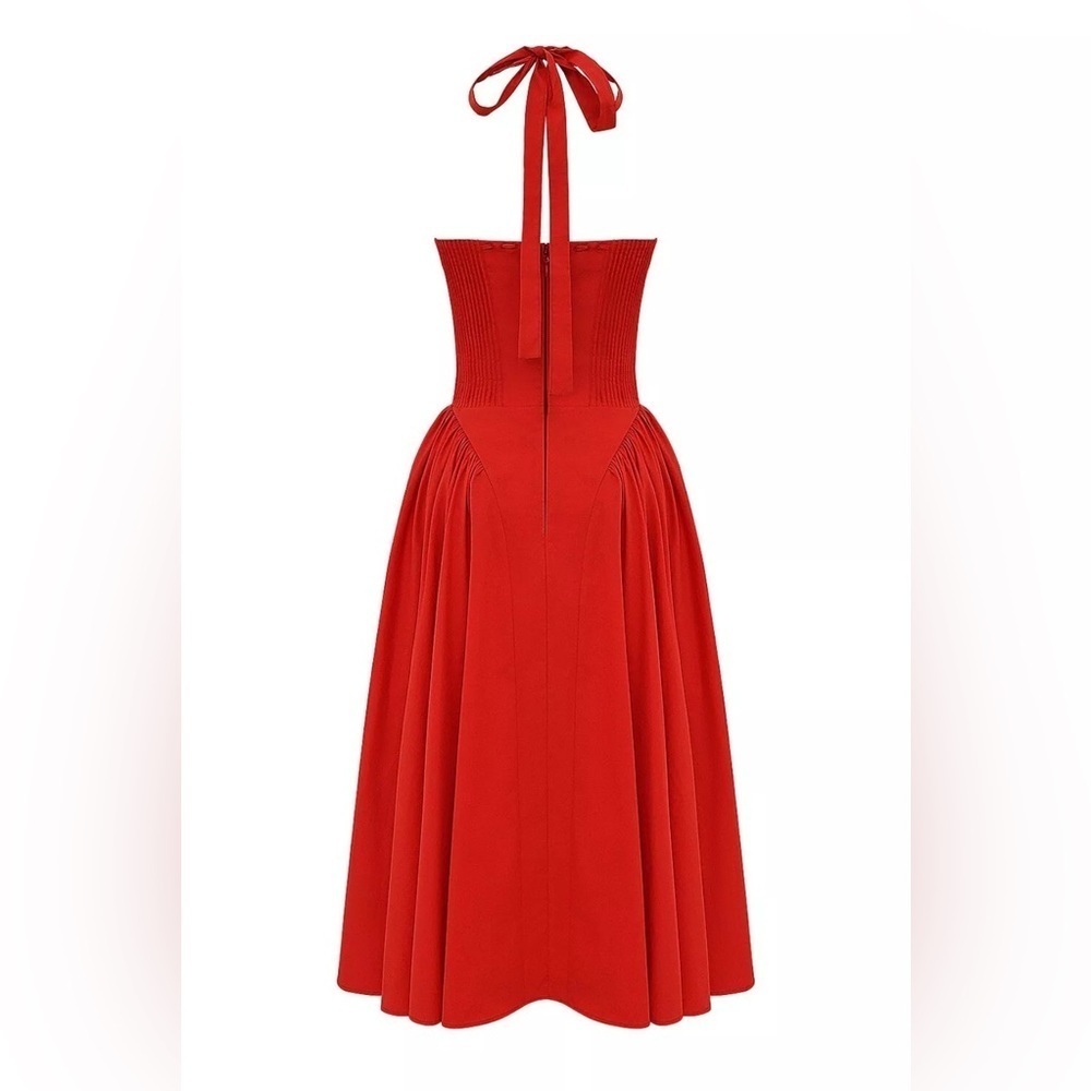 HOUSE OF CB Adabella Italian Tomato Cotton HalterSundress/Size XS - Picture 4 of 8
